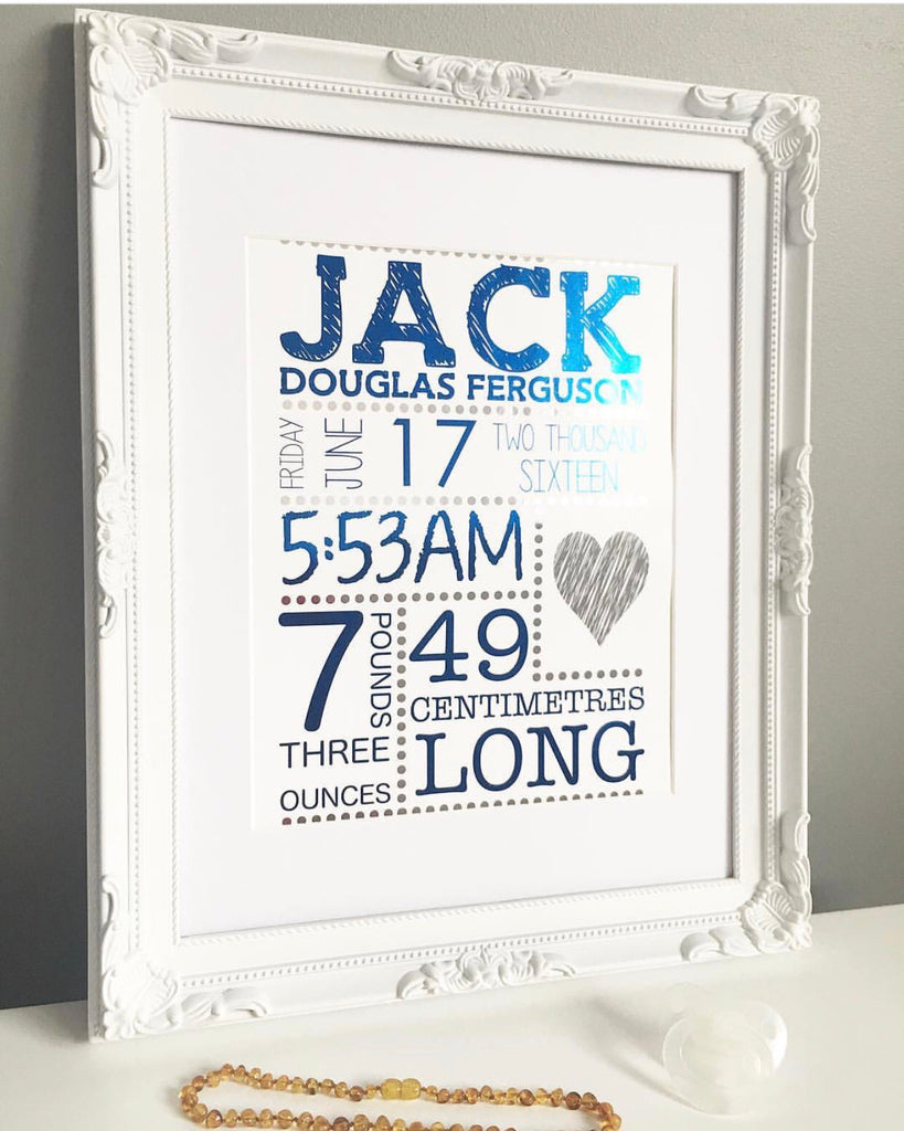 Foil Birth Announcement Print - With Details